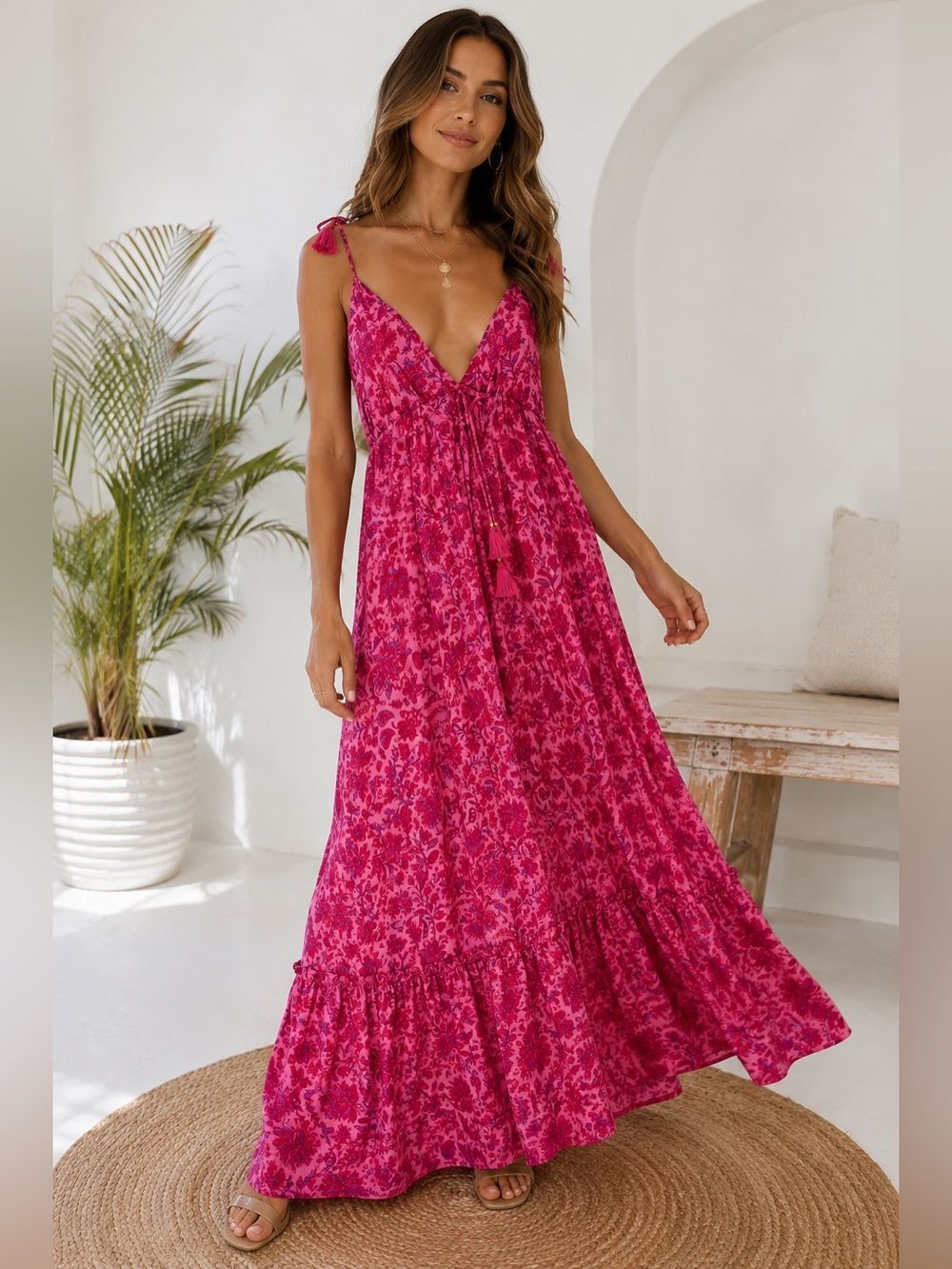 NWT 🌺Boho Love Silk Blend Floral Tassel Maxi Dress 🌺